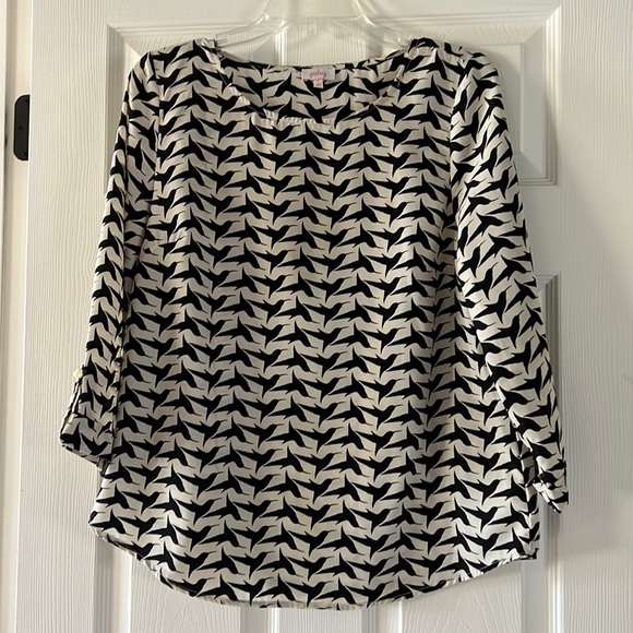 Pixley Tops - Women’s Pixley Black/White Bird Print Blouse, Size M